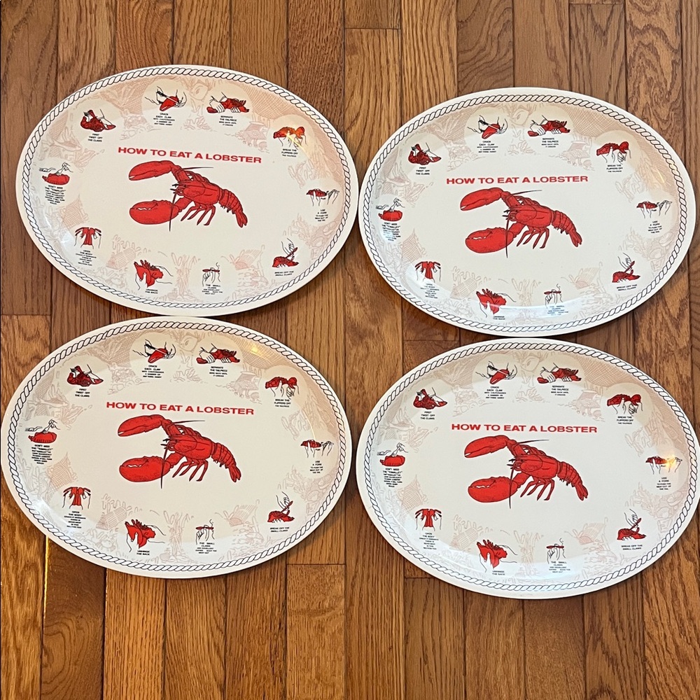 Vintage How to Eat‎ Lobster Platter Lot of 4 Plates Cape Cod New England Coastal